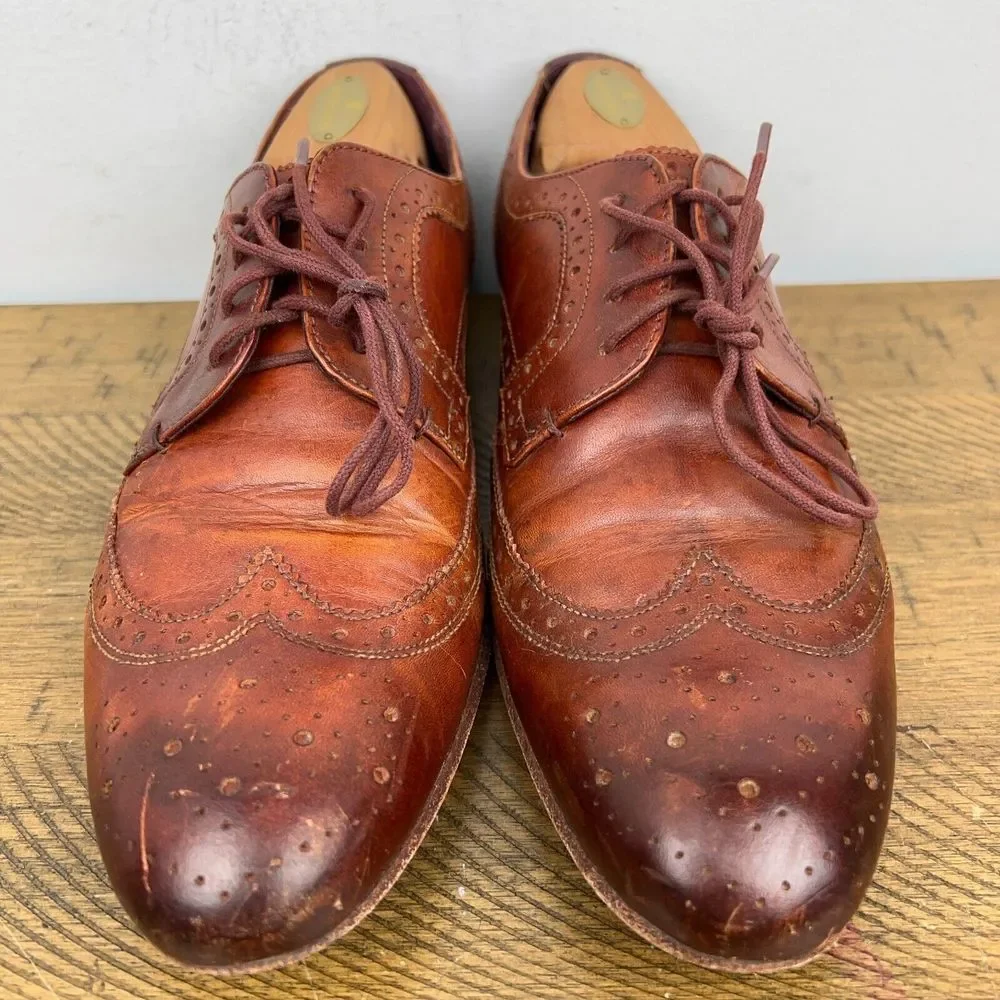 Ted Baker Shoes Mens 9 Gryene Chili Brown Leather Derby Wingtip‎ Oxford Lace Up